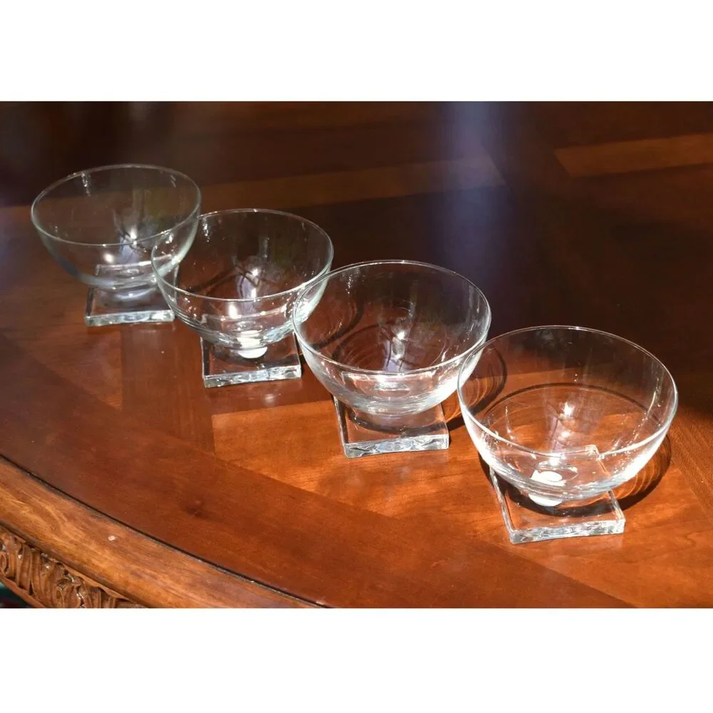Set of 4 Vintage Mid Century Cambridge Champagne Sherbet Glass Square Pedestal